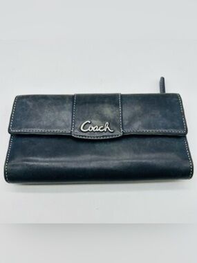 COACH 🖤 BLACK AND LILAC LEATHER TRIFOLD WALLET WITH CHECKBOOK HOLDER PRE-LOVED